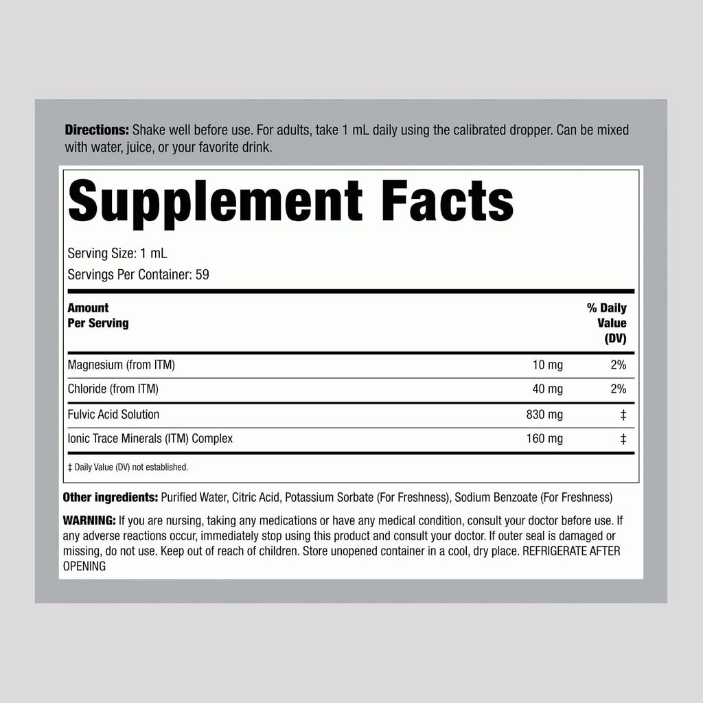 Piping Rock Liquid Fulvic Acid Drops | 2 fl oz | with Trace Minerals | Ionic Supplement | Vegetarian, Non-GMO & Gluten Free