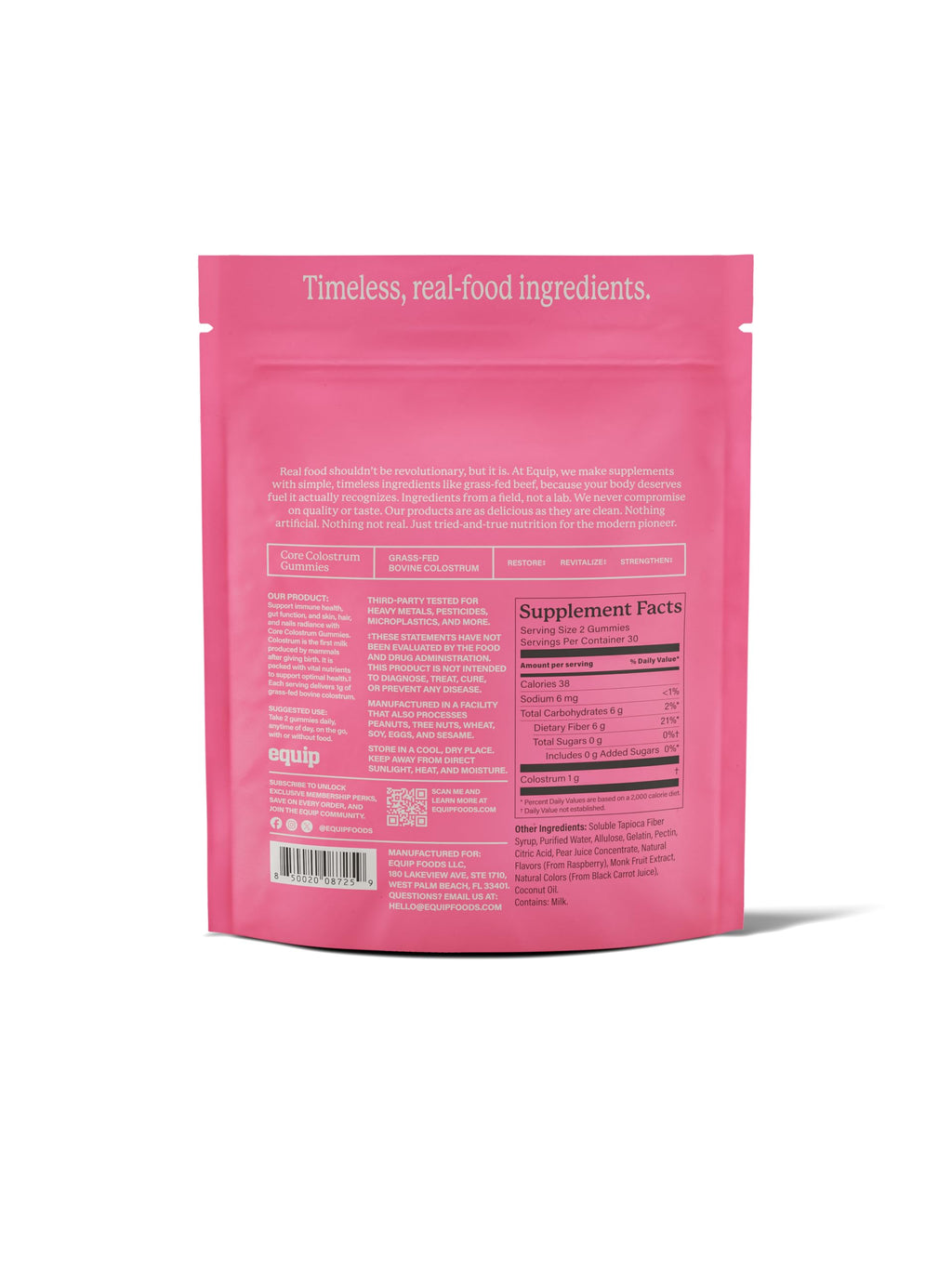 Equip Foods Core Bovine Colostrum Powder - 3,000mg Grass Fed Colostrum Supplement - Gut Health, Immunity, Recovery Lactoferrin Supplements - Keto Friendly Bovine Colostrum, 30 Servings, Unflavored