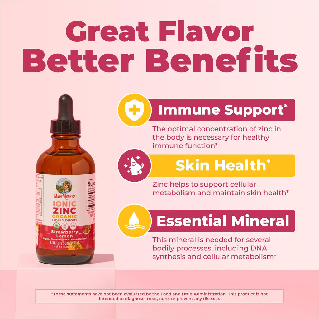 MaryRuth's Organic Liquid Zinc Supplement for Kids & Adults | Immune Support | Skin Health | Antioxidant | Cellular Metabolism | Zinc Sulfate | Vegan | Non-GMO | Sugar Free | Gluten Free | 4 oz