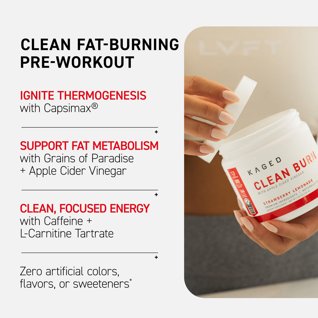 Kaged Thermogenic Powder Clean Burn Orange Mango Men & Women Weight Management Supplement Organic Caffeine Apple Cider Vinegar 30 Servings