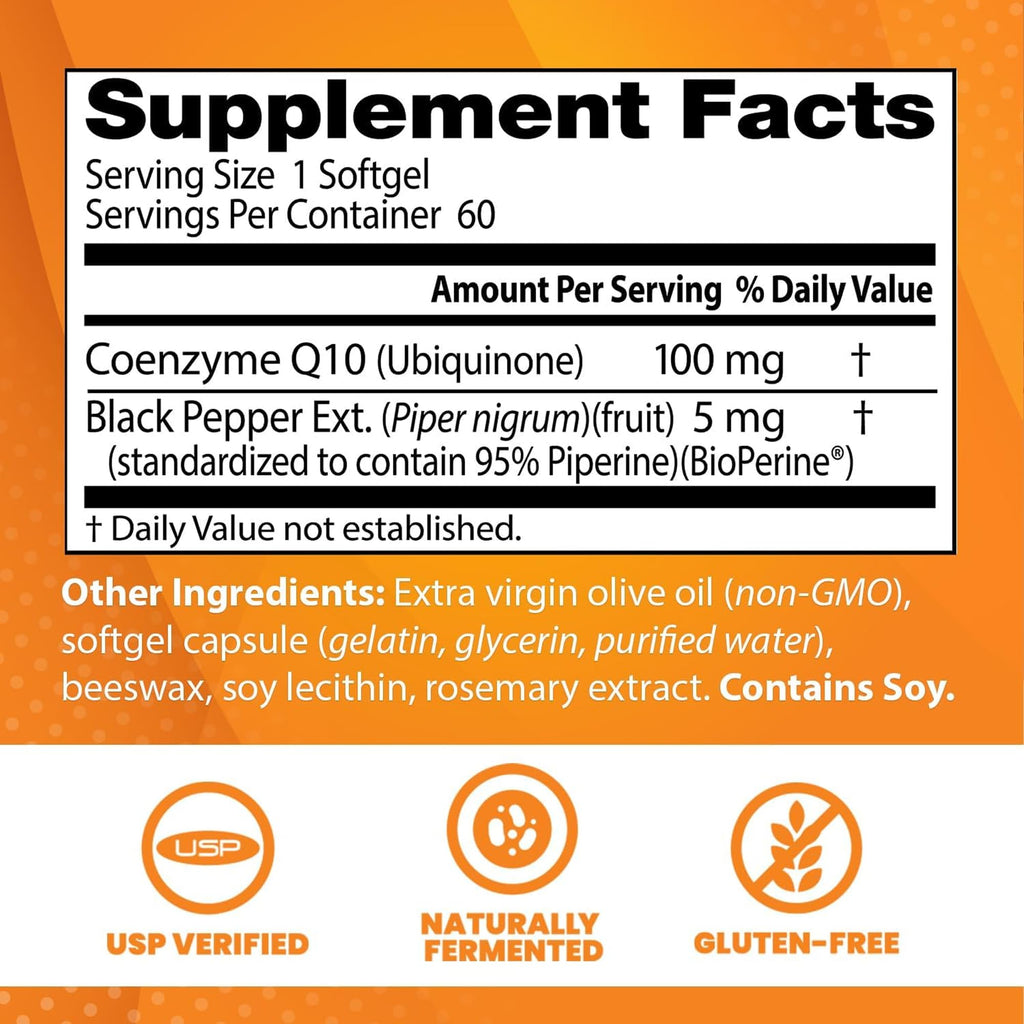 Doctor's Best High Absorption CoQ10 with BioPerine Supplement - Coenzyme Q10 Softgels for Heart Health & Antioxidant Support, Naturally Fermented CoQ10 100mg for Women & Men, Non GMO - 120 Softgels