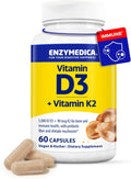 Enzymedica Vitamin D3 and K2 Supplement Caps for Men & Women - VIT D3 5000 IU & VIT K2 MK-7 90 mcg, Immune & Bone Health Support, Features Shitake Mushrooms & Prebiotic Fiber, Vegan - 60 Capsules