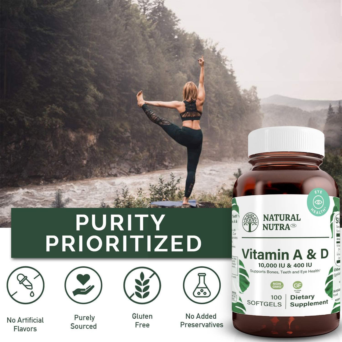 Natural Nutra Vitamin A and D, 10000 IU & 400IU, 100 Softgels | Supports Bone Health & Enhances Eye Health, Promotes Strong Teeth, Sourced from Cod Liver Oil, Supports Overall Health