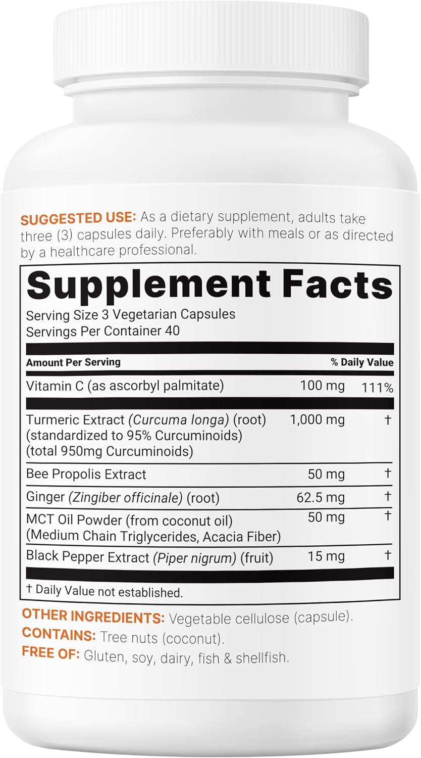 Micro Ingredients Turmeric Curcumin 1,000mg Per Serving, 120 Capsules | Turmeric Curcumin Supplement with 95% Curcuminoids, Black Pepper & Ginger. Filler Free, Non-GMO, Vegetarian, Gluten Free.