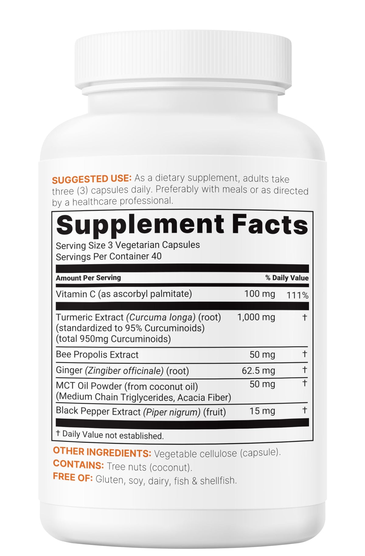 Micro Ingredients Turmeric Curcumin 1,000mg Per Serving, 120 Capsules | Turmeric Curcumin Supplement with 95% Curcuminoids, Black Pepper & Ginger. Filler Free, Non-GMO, Vegetarian, Gluten Free.