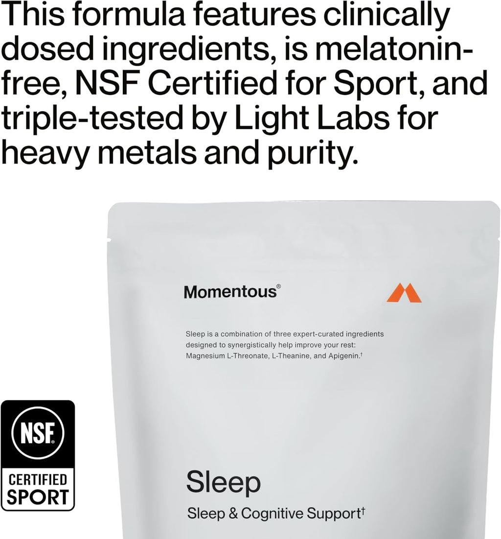 Momentous Nightly Sleep Pack - Magnesium L-Threonate, L-Theanine, and Apigenin - NSF Certified for Sport - 30 Servings