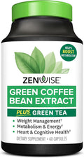 Zenwise Health Green Coffee Bean, Green Tea Extract Capsules - 60 CT | Capsules, 50% EGCG, 98% Polyphenols, Coffee Bean Extract, Antioxidant, Heart Brain & Metabolism Support