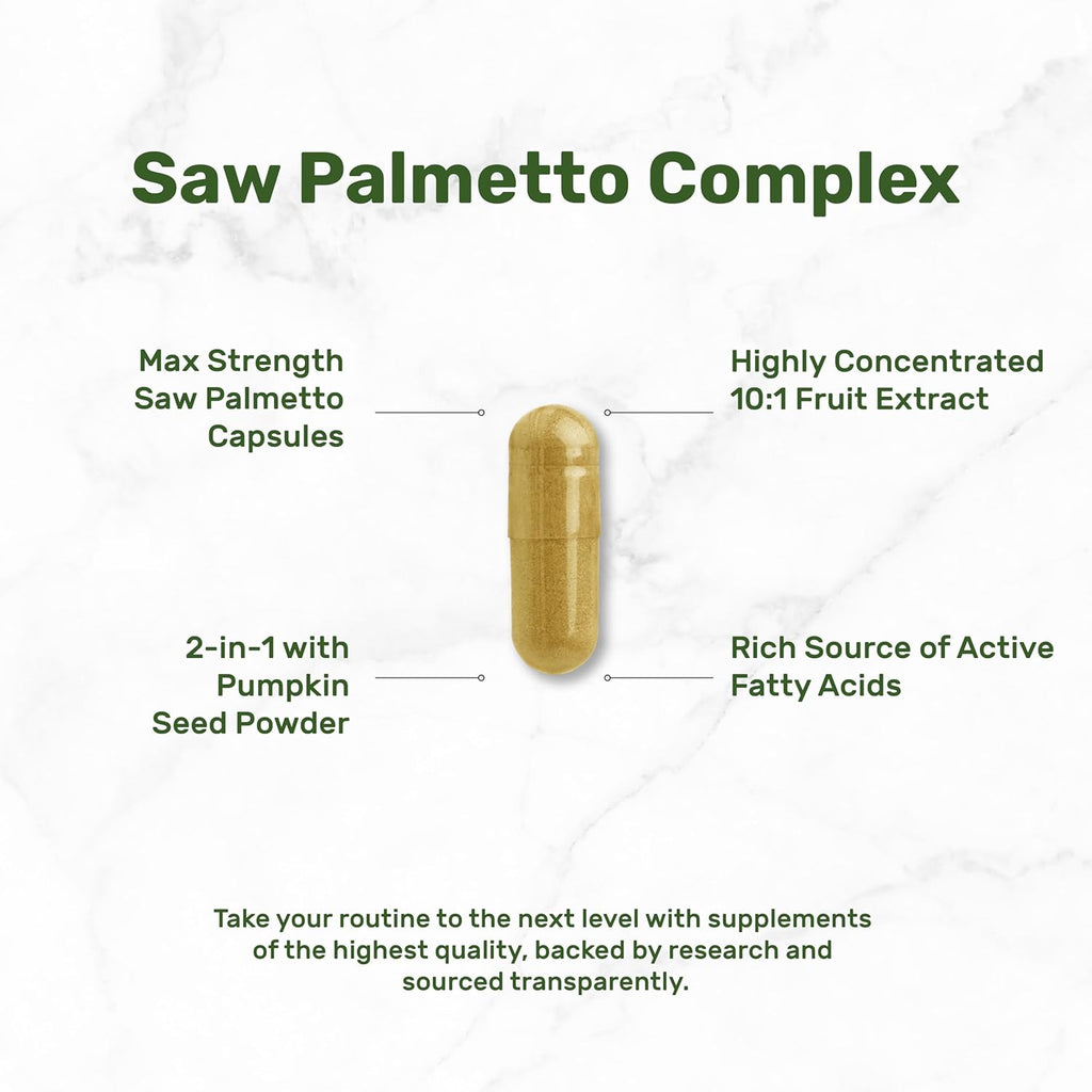 Saw Palmetto Supplement with Pumpkin Seed, 300 Capsules | Promotes Prostate Health | DHT Blocker | Hair Growth Vitamins, Maintain Normal Urinary Frequency