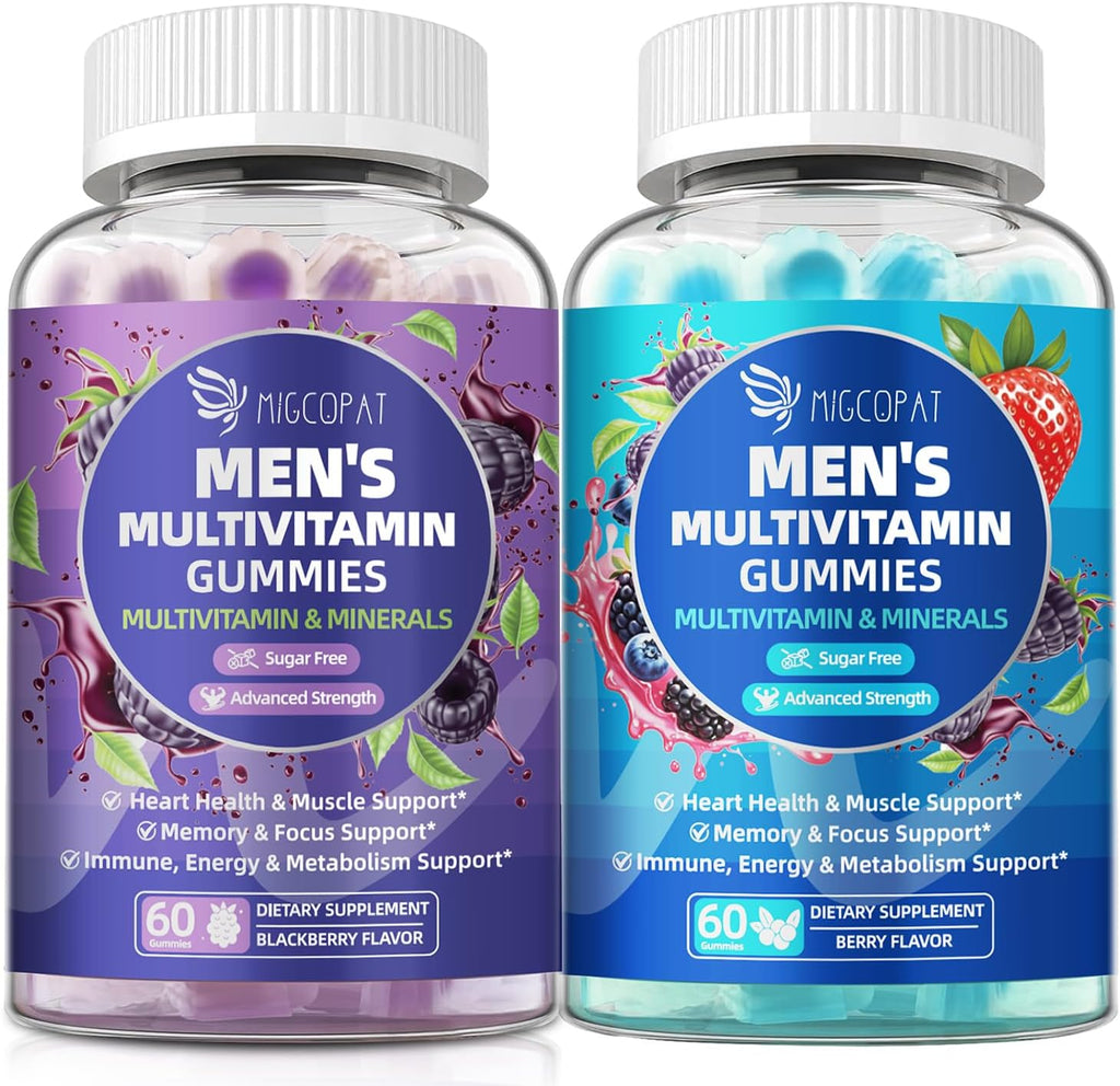 Migcopat Multivitamin for Men Gummies Bundle (2 Pack), Sugar-Free, Omega-3, Probiotics, Vitamins A–E & B, Berry & BlackBerry Flavor