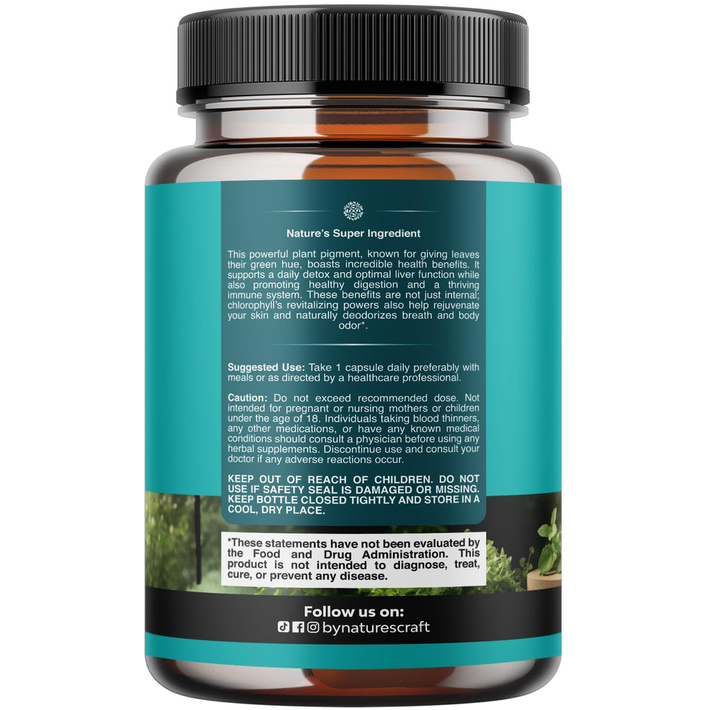 Chlorophyll Capsules for Cleanse and Detox Support - Internal Deodorant Pills for Body Odor with Mint & Parsley Extract Healthy Skin Immunity & Digestive Support - Vegan Non-GMO & Gluten Free (60ct)
