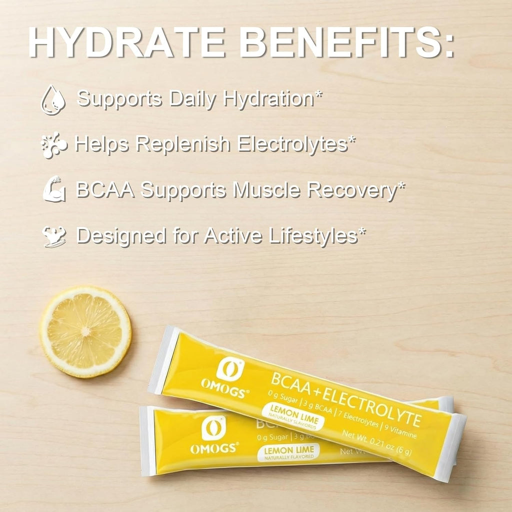 OMOGS Electrolytes Powder, 9 Key Vitamins, Electrolyte Blend, Refreshing Lemonade, Sodium & Energy Supplementl, Keto Friendly, Zero Calories