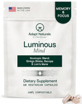 Adapt Naturals Luminous Mind Nootropic Brain Supplement - 30 Day Supply | with Ginkgo Biloba, Bacopa & Lions Mane - Memory, Focus, Mental Clarity & Elevated Mood Support - No Caffeine & Crash Free