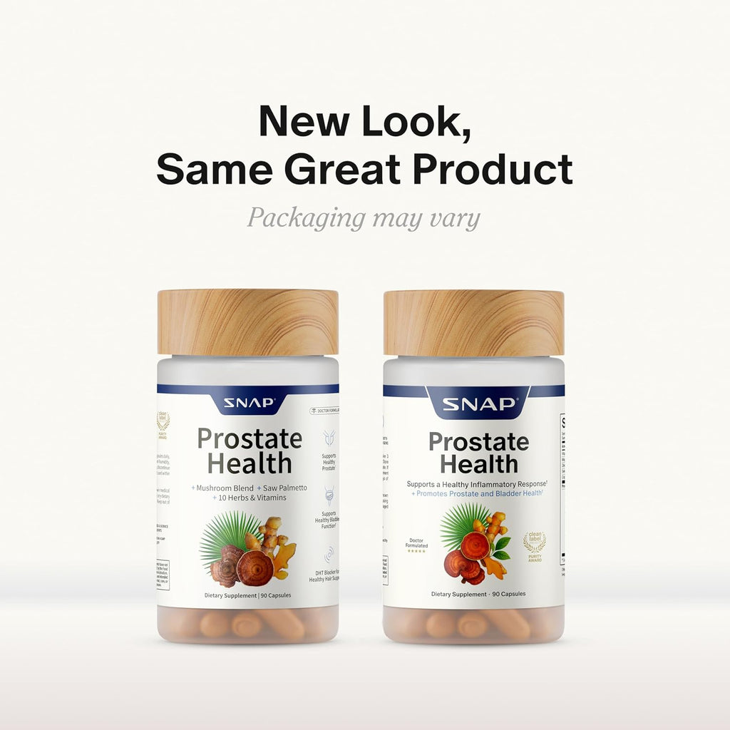 Snap Supplements Prostate Health Supplements for Men, 90 Vegan Capsules | Supports Urinary Tone and Healthy DHT Balance, Saw Palmetto for Men, Stinging Nettle, Beta-Sitosterol, Non-GMO, Gluten-Free