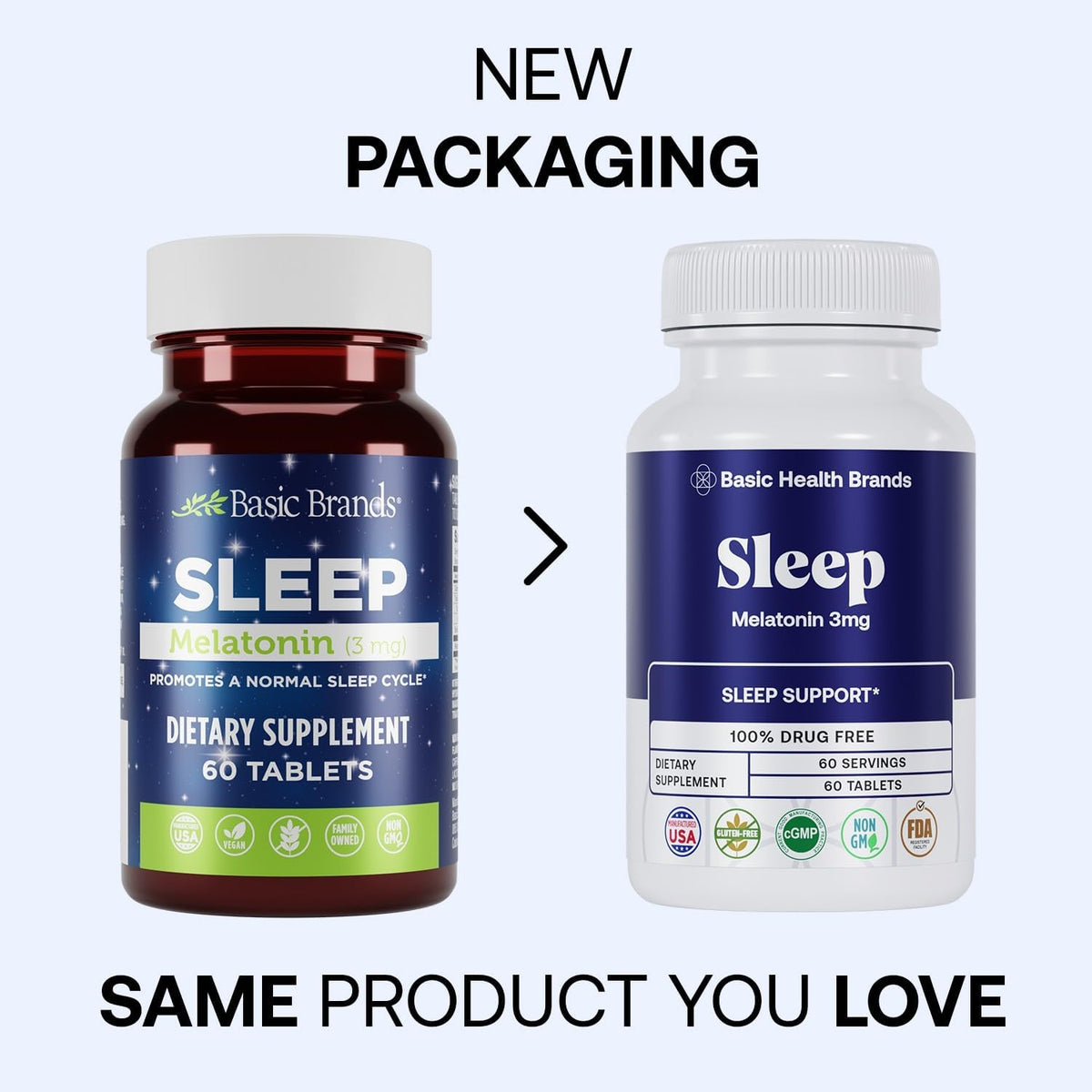Basic Health Brands Sleep Melatonin, 3 mg 60 Count | 3mg Melatonin 60 Fast-Dissolve Tablets, Sleep Aid for Adults, Drug-Free, Non-GMO, Gluten-Free, Wake Up Refreshed