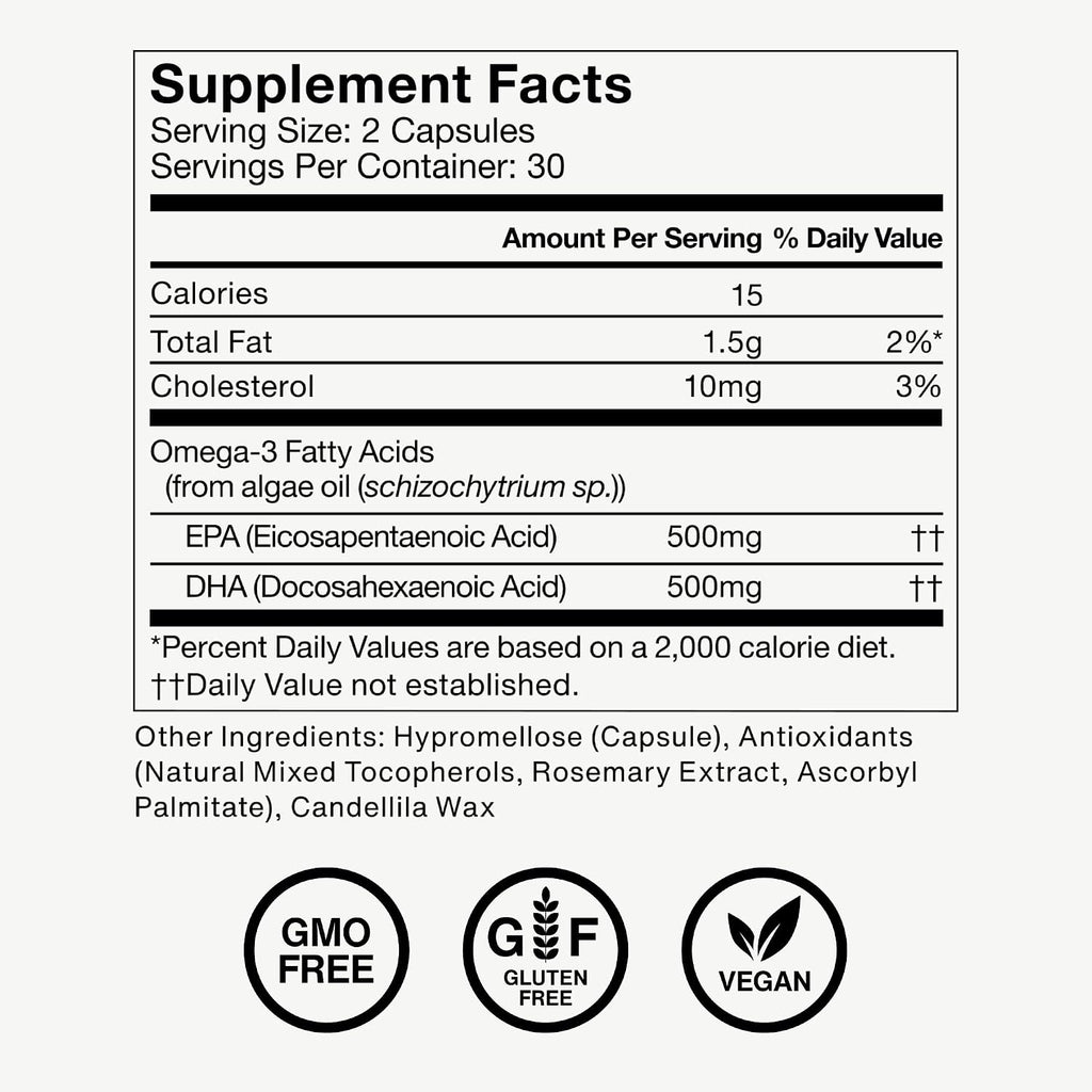 Momentous Vegan Omega-3 - Plant-Based EPA & DHA Supplement for Men & Women - Sourced from Algae Oil - Supports Heart, Joint, & Brain Health - NSF Certified for Sport - 1,000 mg - 30 Servings