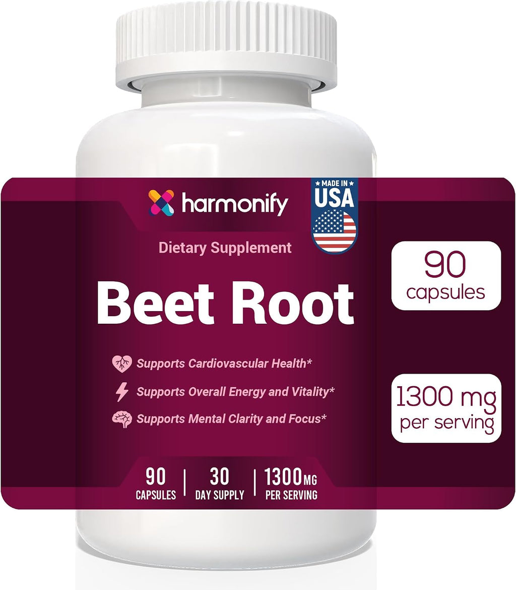 Beet Root Capsules, Pure Beetroot Powder 1300 mg, Circulation Support Supplement, Vegan, Non-GMO, Gluten-Free – 90 Vegetable Capsules