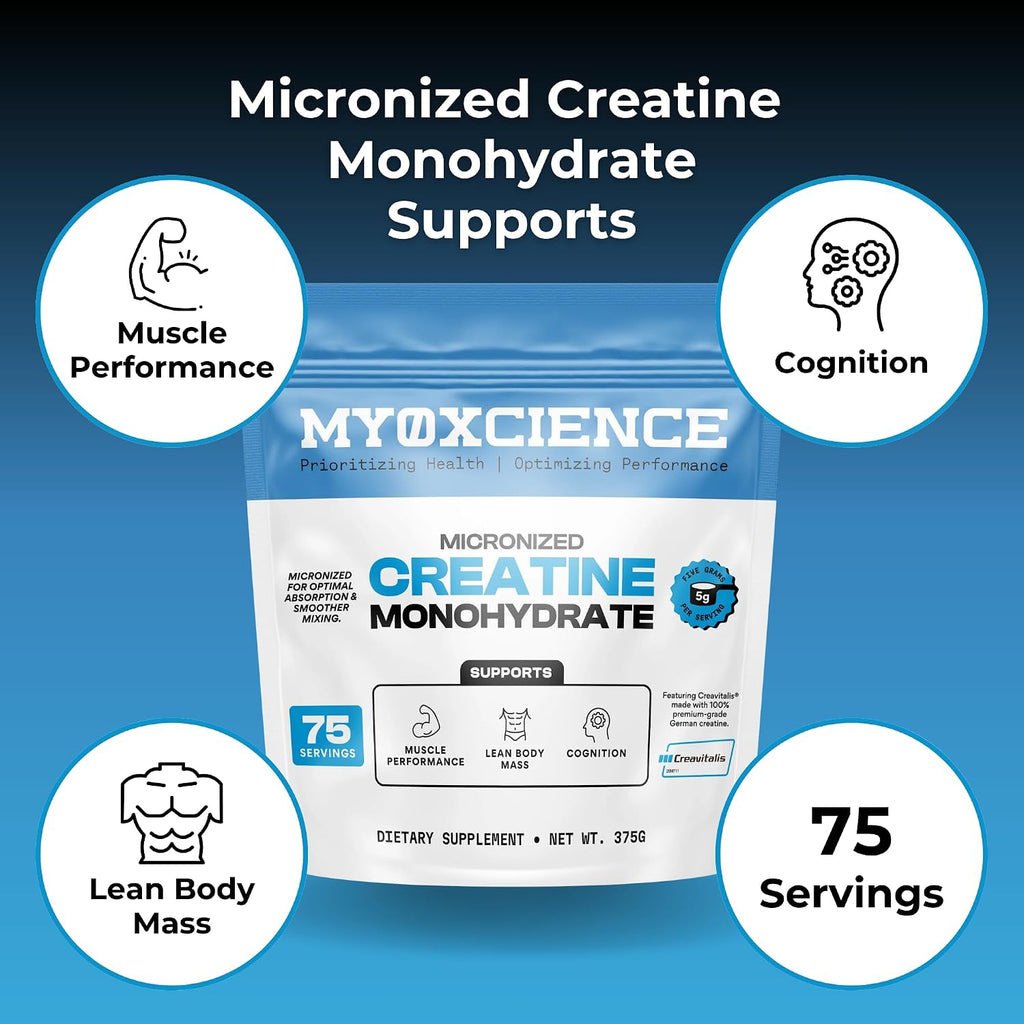 MYOXCIENCE Micronized Creavitalis Creatine | The World’s Purest Micronized Form of Creatine Monohydrate | Supports Muscle Performance, Lean Body Mass, & Cognition | 75 Servings