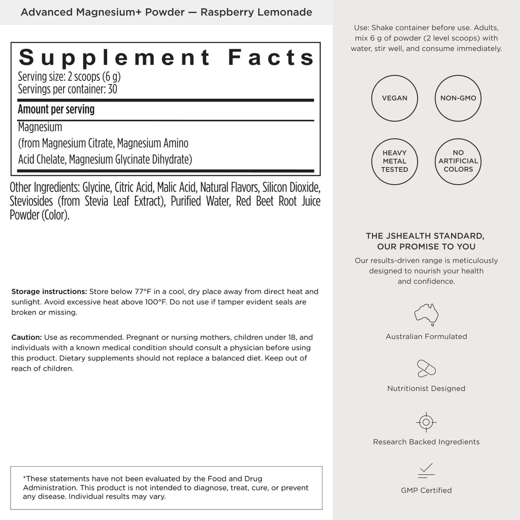 JSHealth Magnesium Supplement for Sleep. 400mg Triple-Form Glycinate | Made with Citrate, Amino Acid Chelate Developed By Nutritionist Jessica Sepel