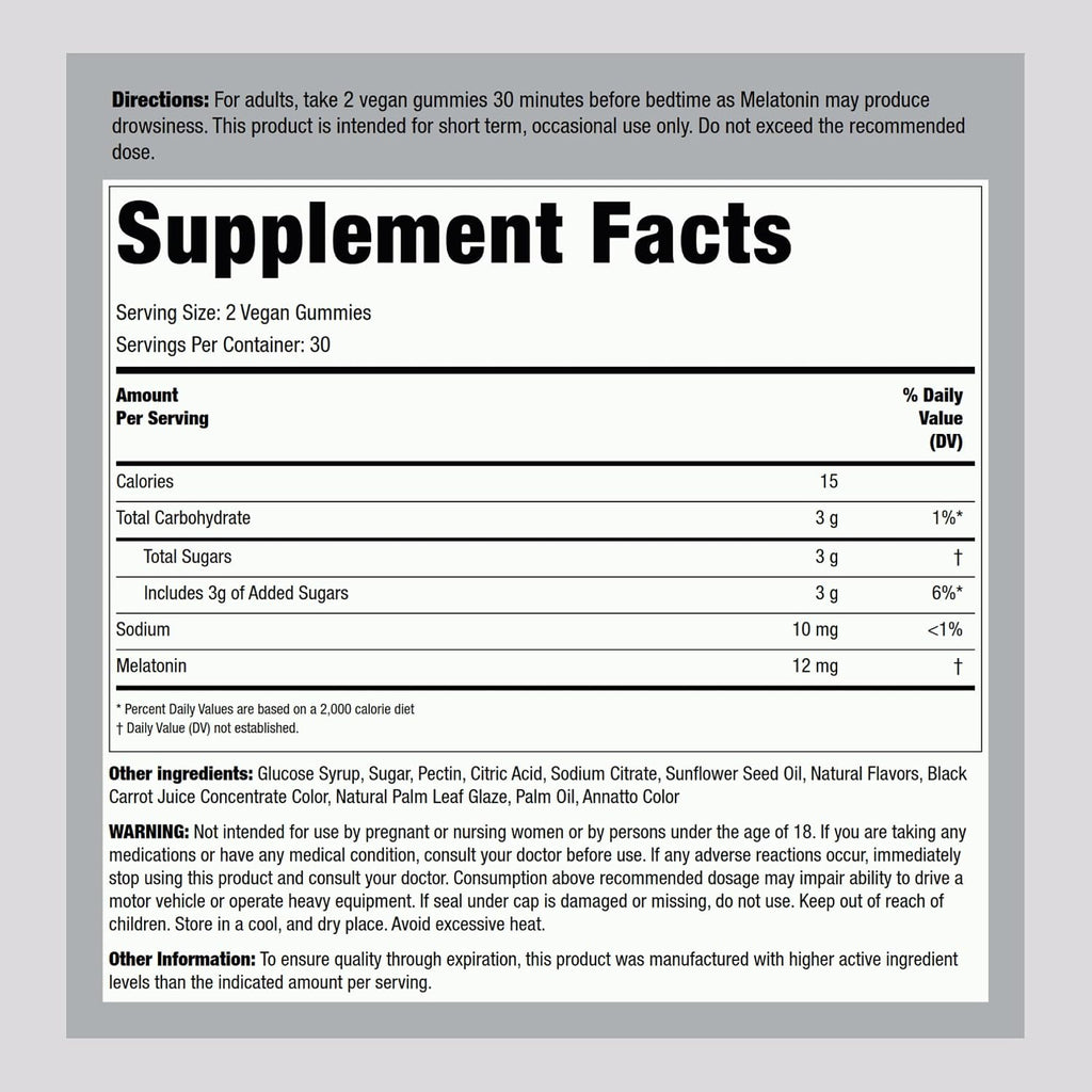 Piping Rock Melatonin Gummies 12mg | 60 Count | Maximum Strength Supplement for Adults | Berry Flavor | Vegan, Non-GMO, Gluten Free