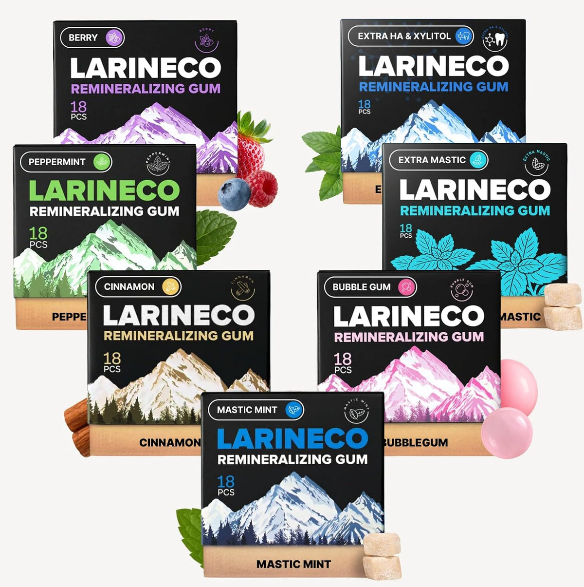 Larineco Remineralizing Gum with Nano Hydroxyapatite - Sugar-Free Xylitol Gum for Teeth Health - Plastic-Free Biodegradable Chewing Base