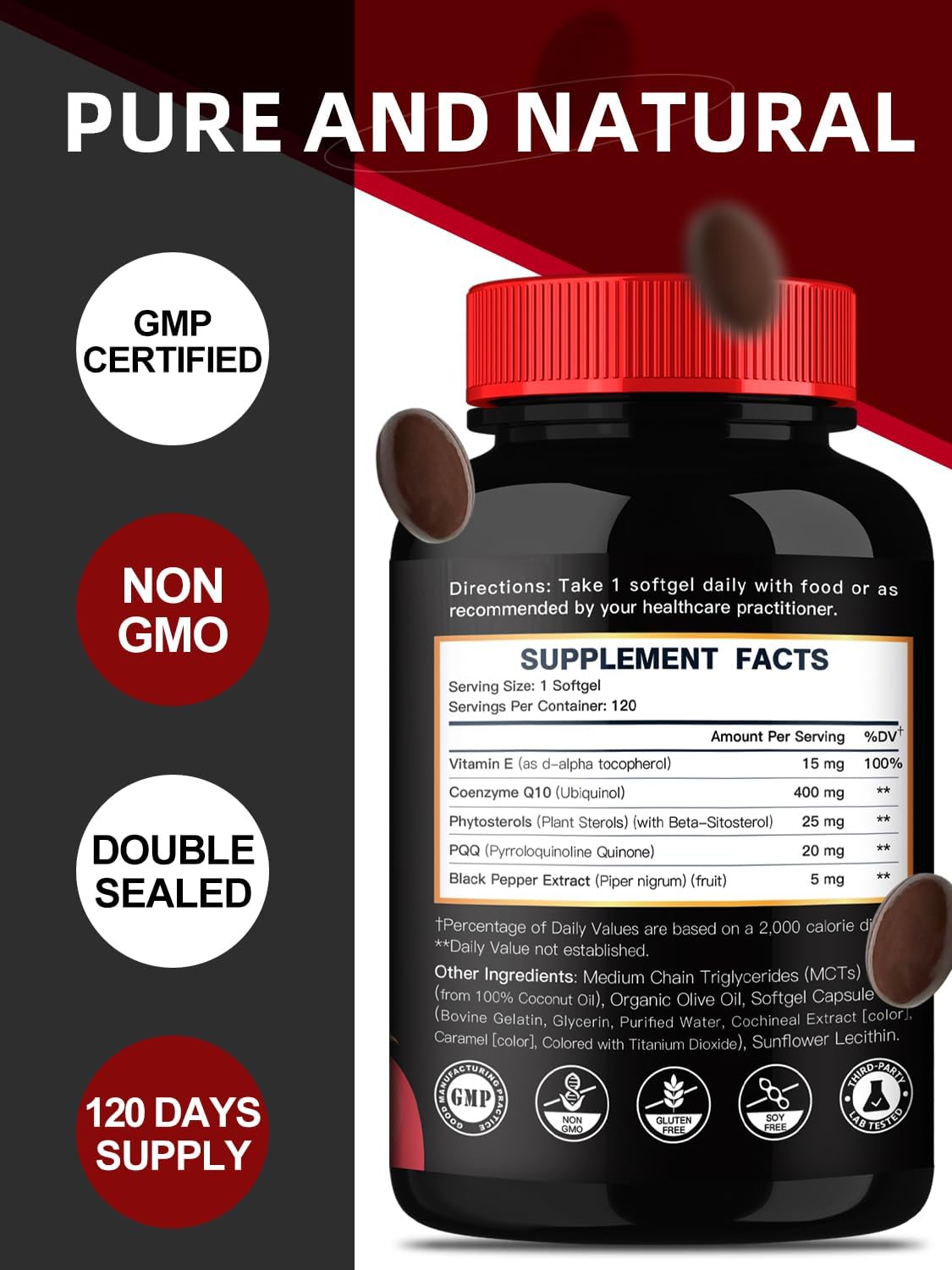 DRFOSTER Ubiquinol CoQ10 400mg Softgels, with PQQ & Vitamin E, 120 Servings | Active Ubiquinol, Coq10 400mg, Black Pepper for Max Absorption, Allergen-Free, Powerful Antioxidant, Brain & Energy Support