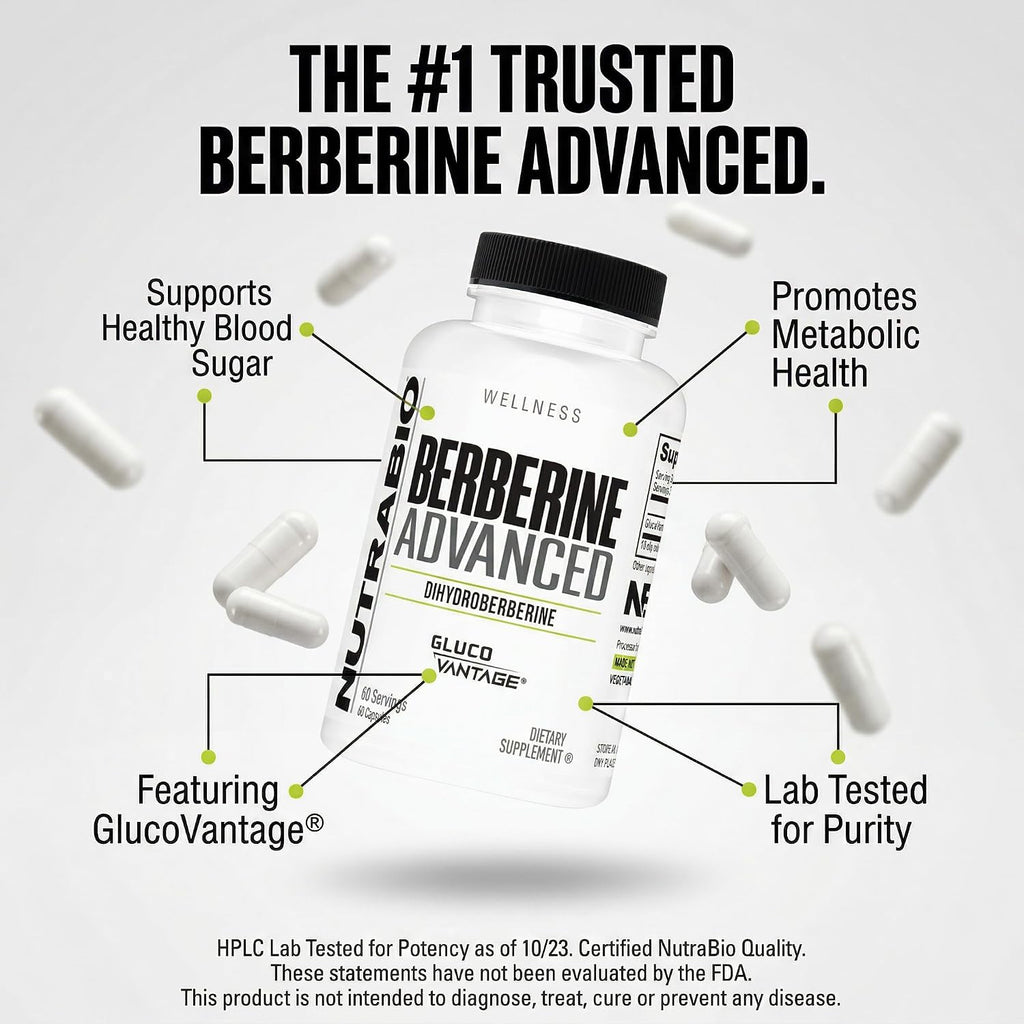 NutraBio Berberine Advanced Supplement (Dihydroberberine), 200 mg - Provides Advanced Absorption Carbohydrate Tolerance Support, 60 Caps