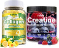 Creatine Monohydrate Gummies 8000mg + Collagen Gummies – Support for Thick Hair, Strong Nails & Healthy Skin – Vegan, Sugar Free, 2-Pack Supplement Bundle