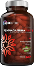 OmniBiotics Organic Ashwagandha Supplement – 1300mg Total Strength – 900mg Organic Root Powder & 400mg KSM-66 Extract – Stress Relief, Mood & Sleep Support – Non-GMO – 120 Vegan Capsules