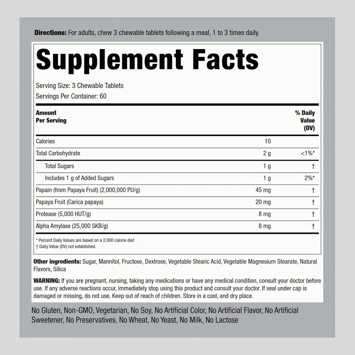 Piping Rock Papaya Digestive Enzymes Chewable | 180 Tablets | Ultra Supplement for Women and Men | Carica Papaya | Vegetarian, Non-GMO, Gluten Free