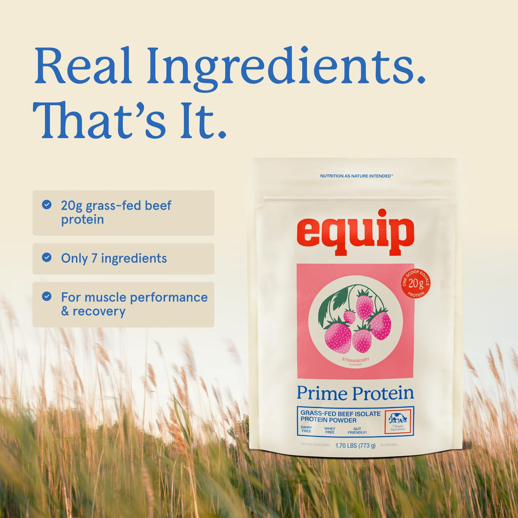 Equip Prime Chocolate Protein Powder - Gut-Friendly, No Sugar Protein Shake Powder with Grass-Fed Beef & Natural Collagen - Rich & Creamy Mix - 21g Per Serving - Whey & Dairy-Free (30 Scoops)