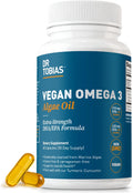 Dr. Tobias Vegan Omega 3 Algae Oil 60 Capsules | Extra-Strength DHA EPA | Plant-Based Omega 3 Supplement | Heart & Brain Support | 420 mg DHA + 210 mg EPA | Lemon Flavor | 30 Servings