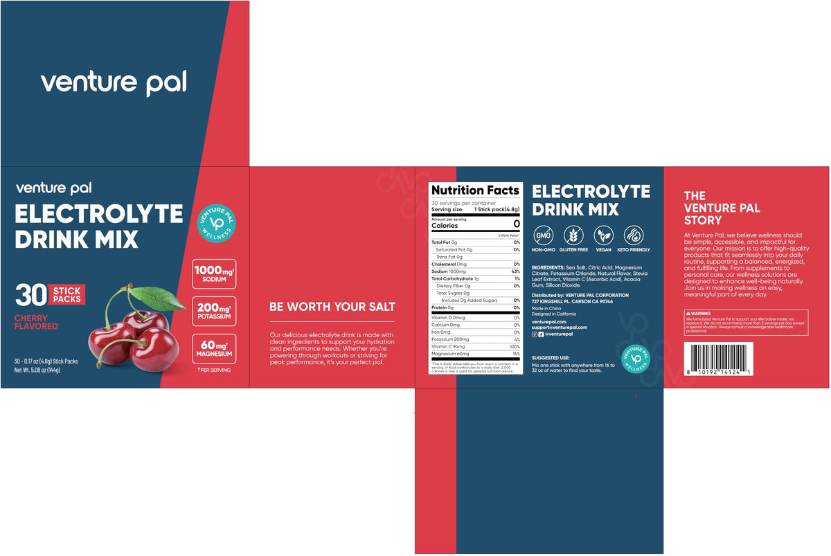Venture Pal High Sodium Sugar Free Electrolytes Powder Packets, 16 Count | Hydration Packets with Sodium, Magnesium & Potassium, Vitamins, Zero Calories, Vegan, Keto & Paleo Friendly