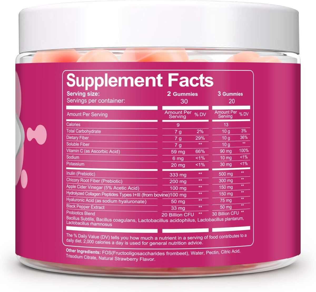 Migcopat 10G Fiber Gummies with Collagen Peptides, Hyaluronic Acid, Vitamin C, ACV, 30 Billion CFU Probiotics – Sugar Free Collagen Gummy for Skin, Hair & Nails – Digestive Health Support – 60 Cts