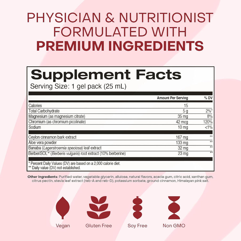 Healthycell Glucose Support Supplement to Support Balanced Blood Sugar | Berberine, Cinnamon & Chromium for Healthy Insulin Function & Proper Glucose Metabolism - 30 Gel Packs, Apple Cinnamon Flavor