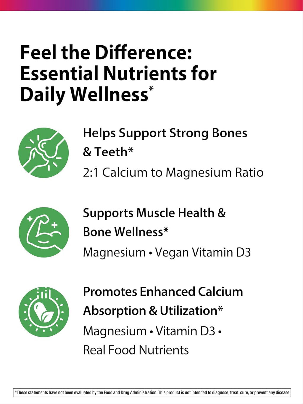 Rainbow Light Calcium Complex with Magnesium & Vitamin D3 + | 90 Tablets | Real Food Nutrients | Supports Bone Density & Muscle Health | Vegan Supplement for Men and Women | Real Food Nutrients | Supports Bone Density & Muscle Health | Vegan Supplement fo