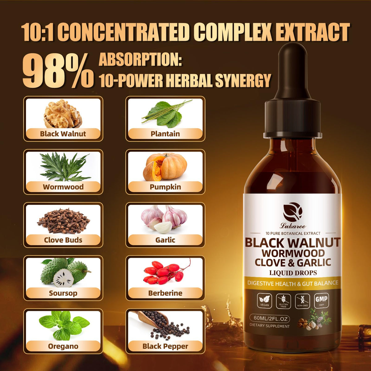 Wormwood Black Walnut Clove Cleanse Tincture - Gut Health & Detox | with Garlic Pumpkin Seeds Soursop Oregano - Digestive & Intestinal Support for Humans - Vegan, Herbal Blends, Liposomal Tech