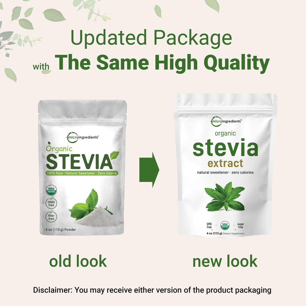 Micro Ingredients Pure Organic Stevia Powder, 8 Ounces, 1418 Serving, Highest Grade Green Leaf Extract Reb-A, Reduced Bitter Aftertaste, 0 Calorie, Natural Sweetener, Sugar Alternative, Keto Friendly