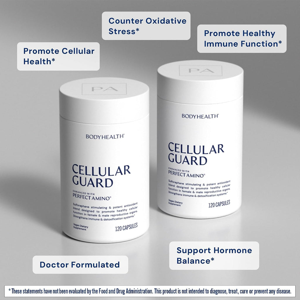 BodyHealth Cellular Guard - 100mg Vitamin C, 80mg Calcium | Sulforaphane Activation & Antioxidant Support | Promotes Cellular Health, Immune Resilience & Detox Pathways - 120 Capsules