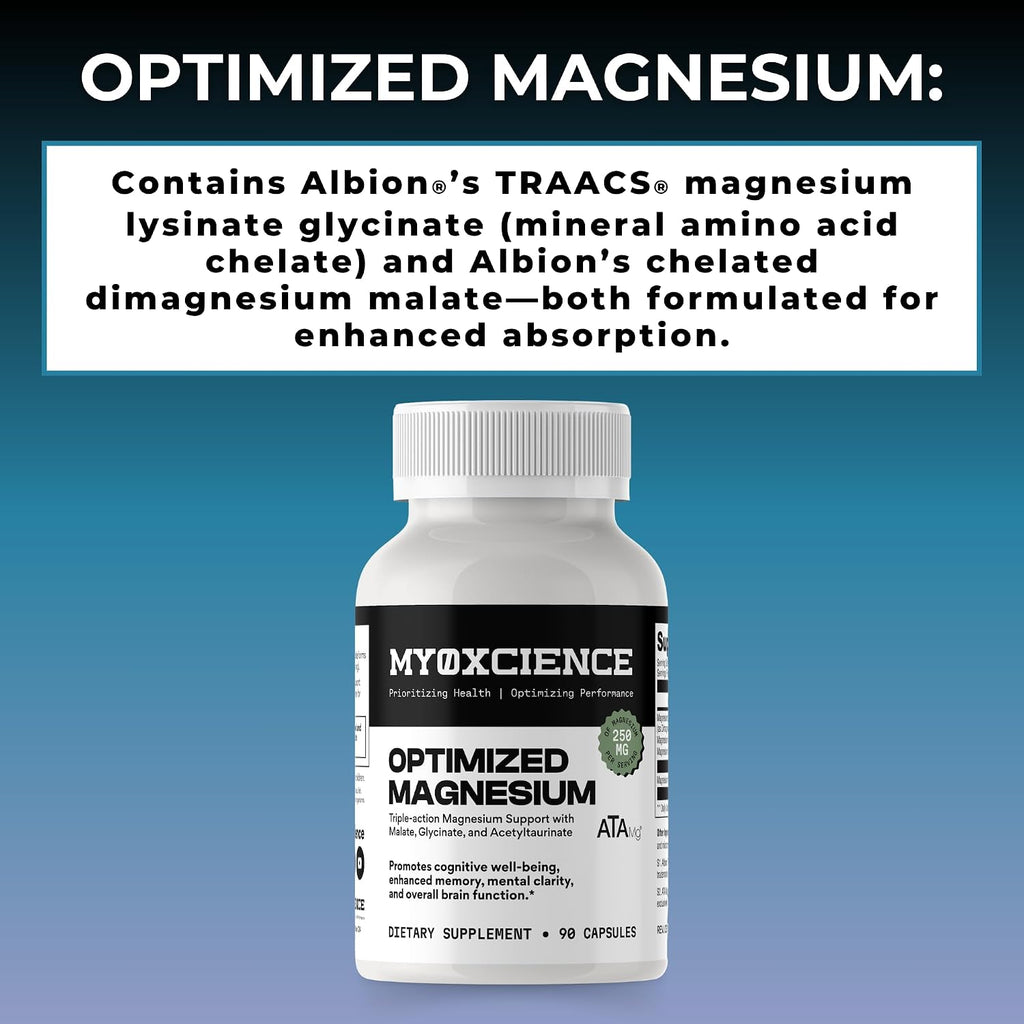 MYOXCIENCE Optimized Magnesium Glycinate + Magnesium Taurate (as ATAmag®) for High Brain Bioavailability to Support Stress Relief and Sleep | 30 Servings