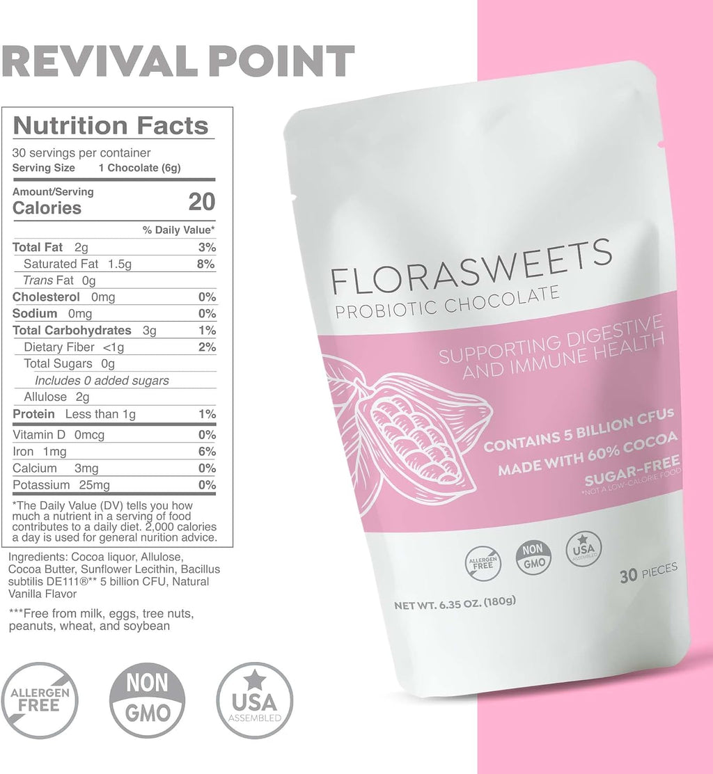 Florasweets Probiotic Chocolates | Gut Health | Chocolate for Weight Management | Metabolism Support | Sugar-Free Chocolate 3-Pack (90 Squares)