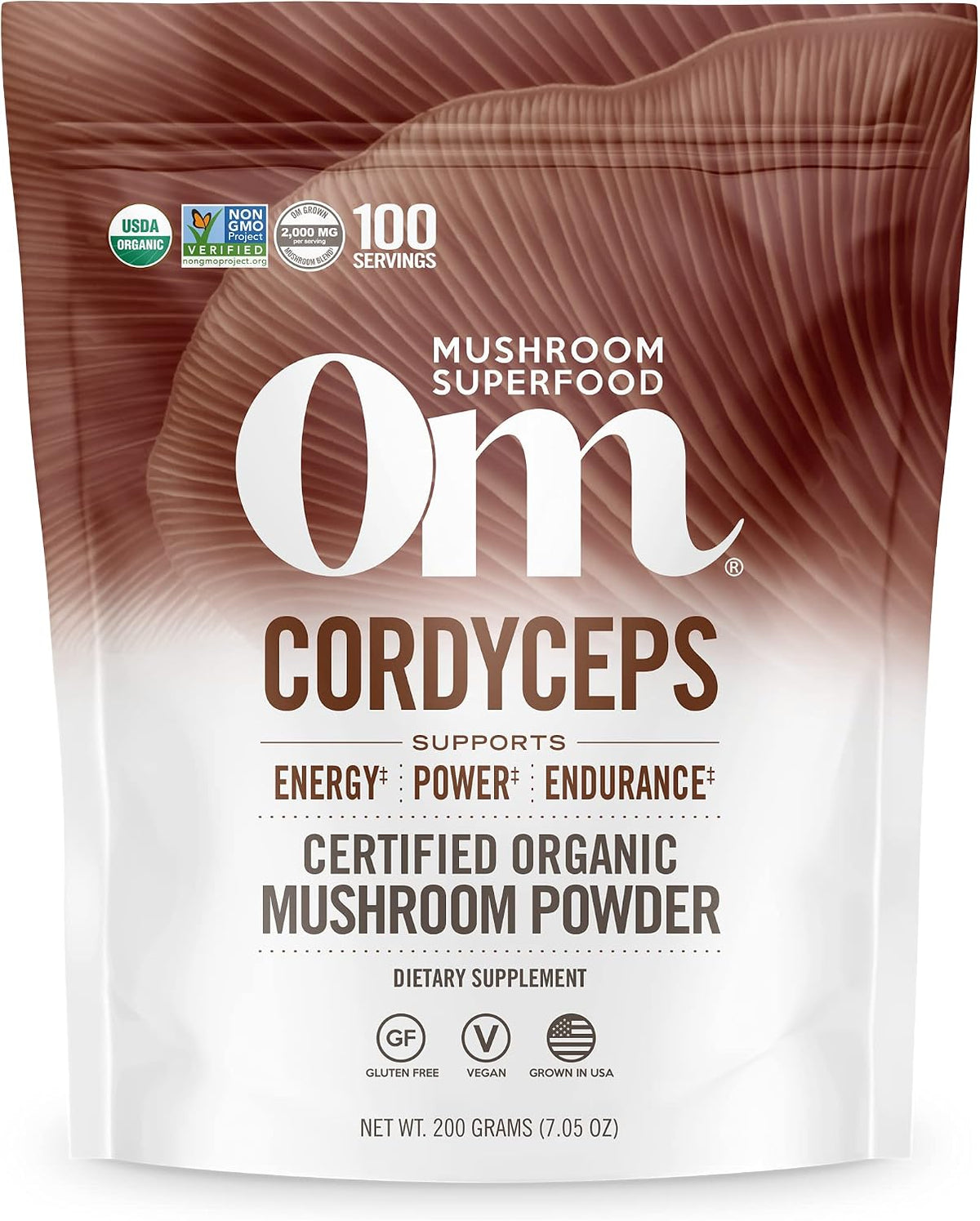 OM Mushroom Cordyceps Powder 7.05 oz (100 Servings) – Organic, Vegan, Non-GMO, Gluten-Free – Energy, Stamina & Endurance Support – Adaptogenic Superfood for Sports, Performance, Smoothies & Tea