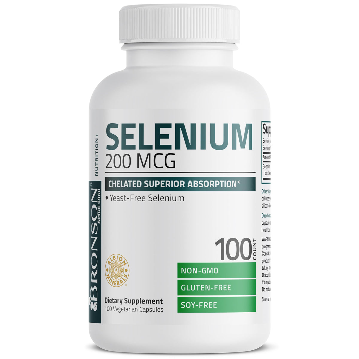 Bronson Selenium 200 mcg Albion Chelated Amino Acid Complex, 250 Capsules | Yeast-Free Essential Trace Mineral, Immune, Prostate & Metabolism Support, Vegetarian, Non-GMO, Gluten-Free & Soy-Free