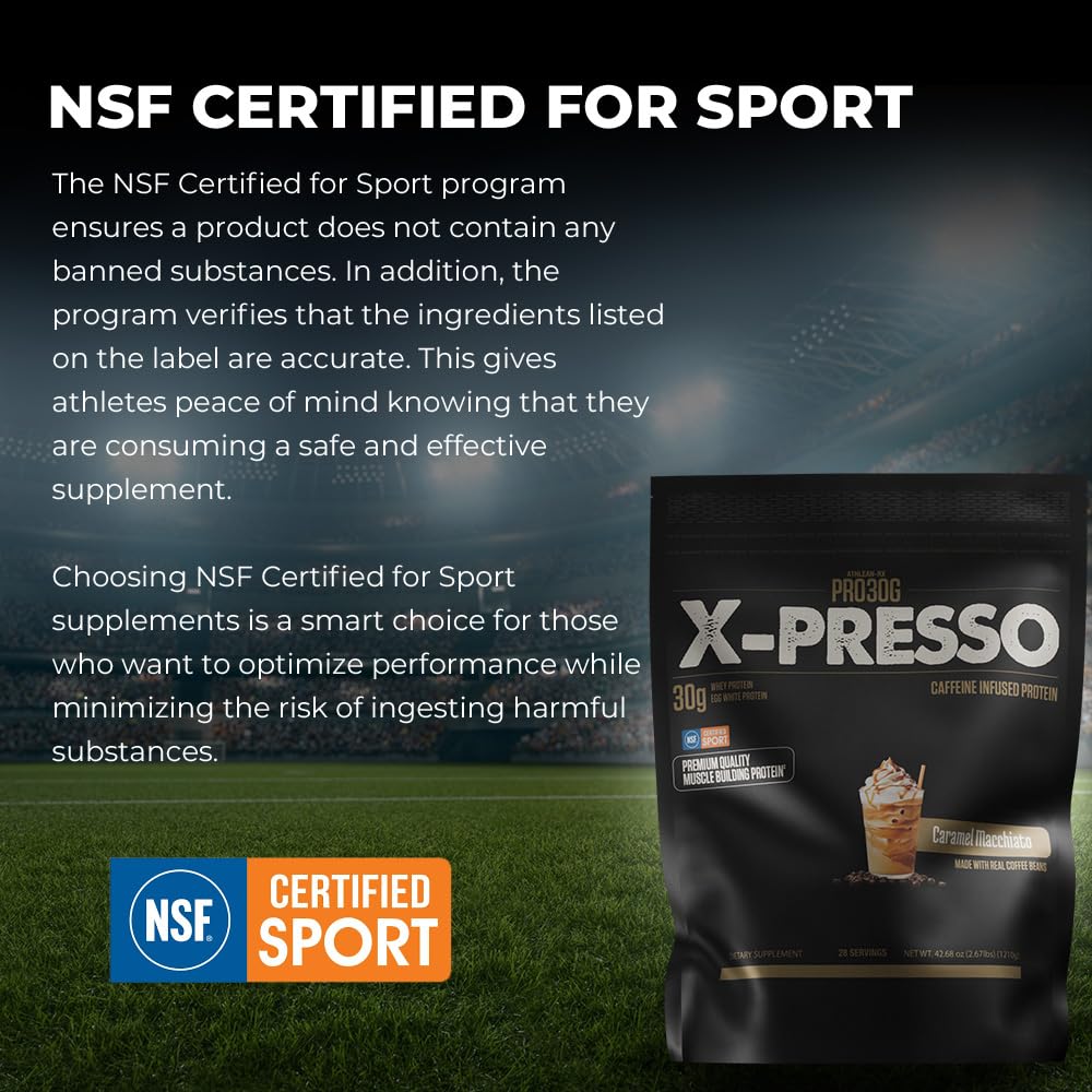 ATHLEAN-X PRO-30G, Xpresso Premium Caffeinated Protein Powder, Mochaspresso, Gluten-Free, Low Sugar, 30g of High Protein Powder for Muscle Recovery & Growth, NSF Certified for Sports