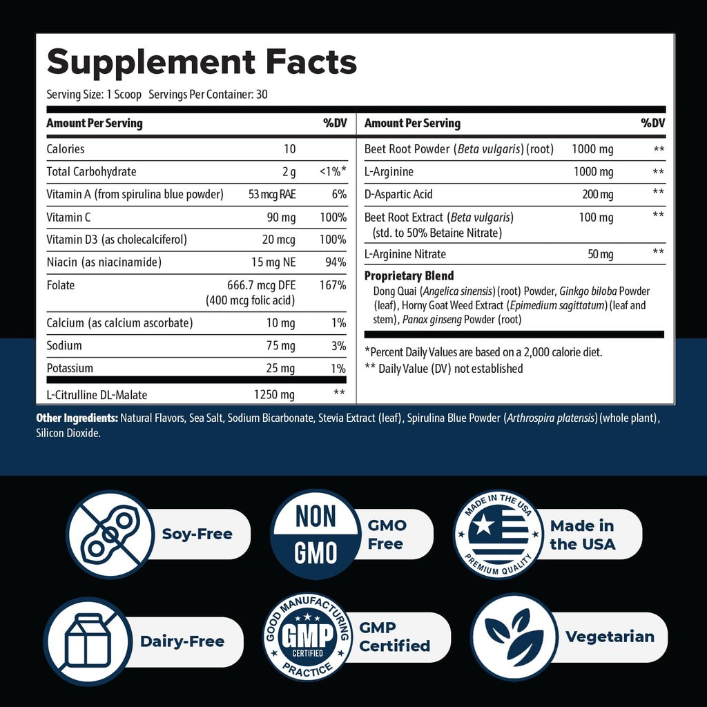 Nitric Boost Ultra Powder – GMP-Certified – 30 Servings, 3 Month Supply | Botanical powder, non-habit forming | Non-GMO, GMP-Certified, Made in USA | Mixes into water, daily scoop