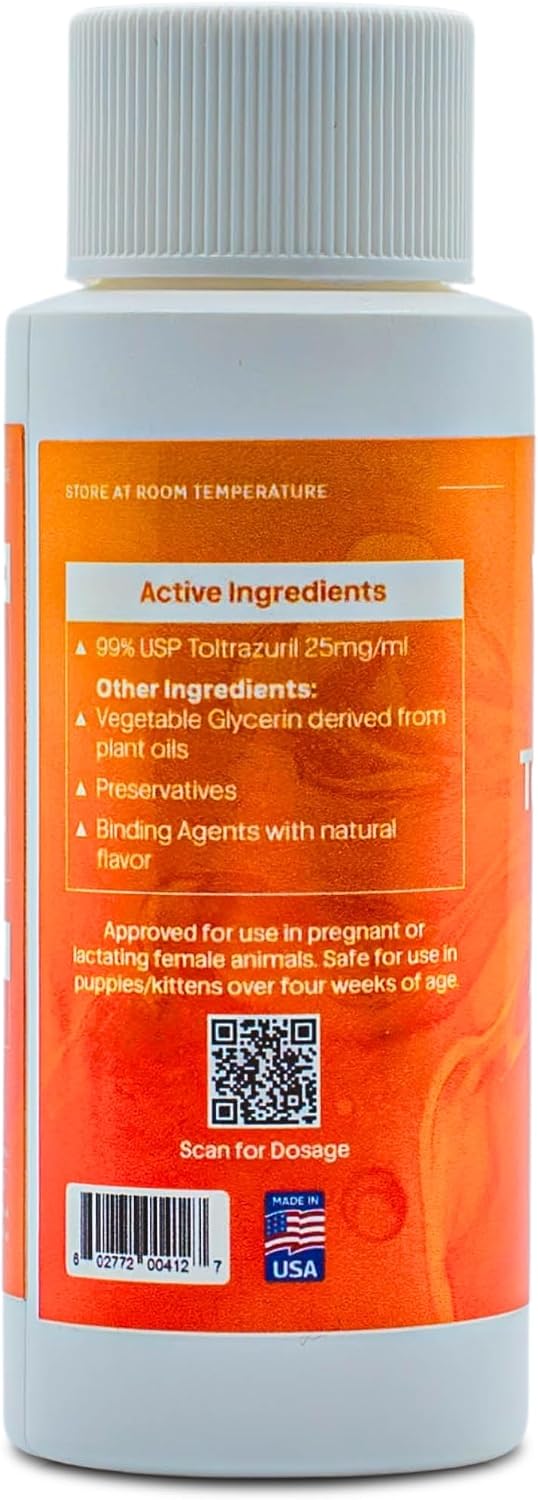 Toltrazuril 2.5% for Horses, Dogs, Cats, 60mL/2 Ounce, for Non-Food Chain Animals, Alfalfa
