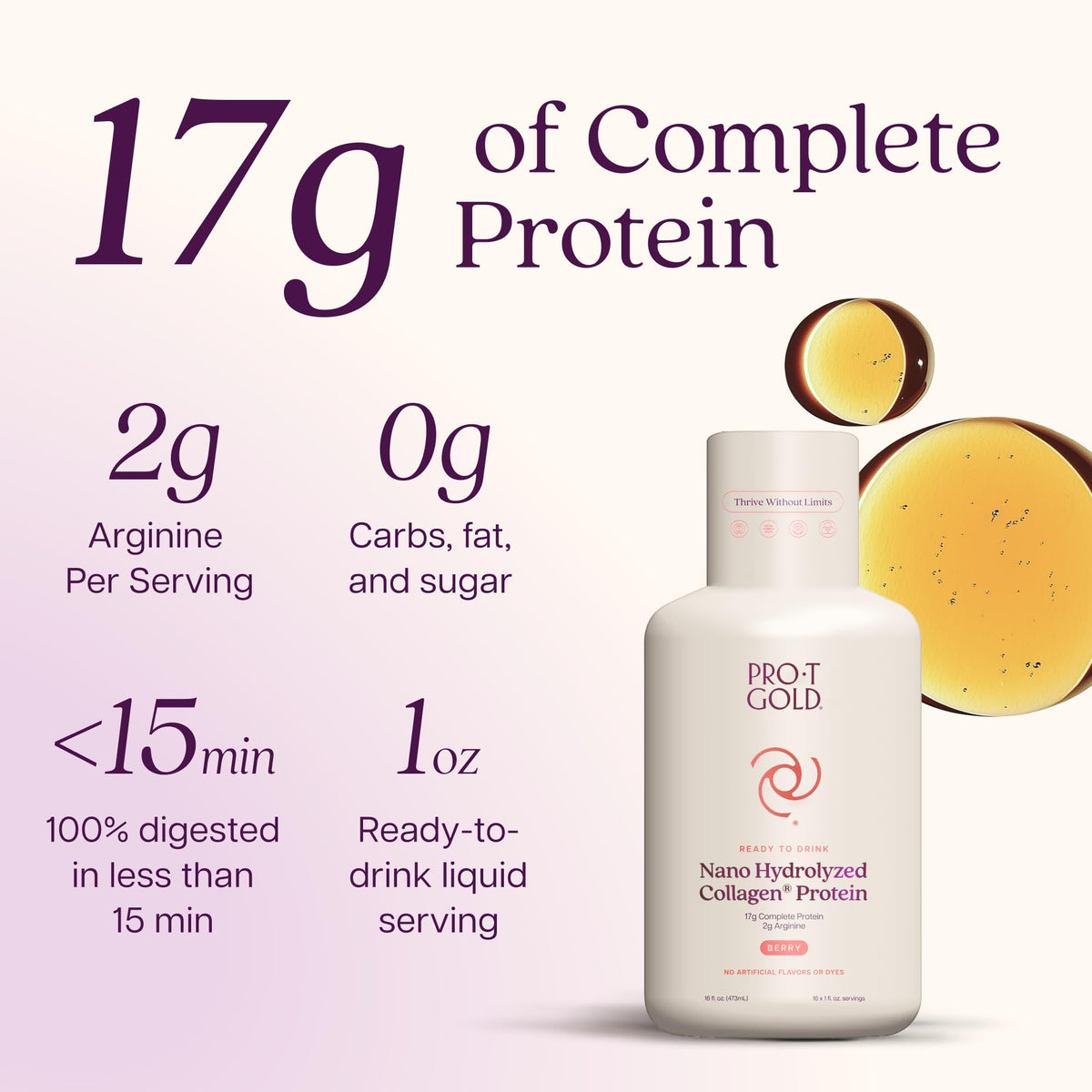Liquid Collagen Protein Shot, Berry, 17g Protein, 24 pk | Nano Hydrolyzed Grass Fed Collagen, 0g Carbs, Hair, Skin & Nails, Amino Acids, Sugar Free, Gluten Free, 1 fl oz Shots
