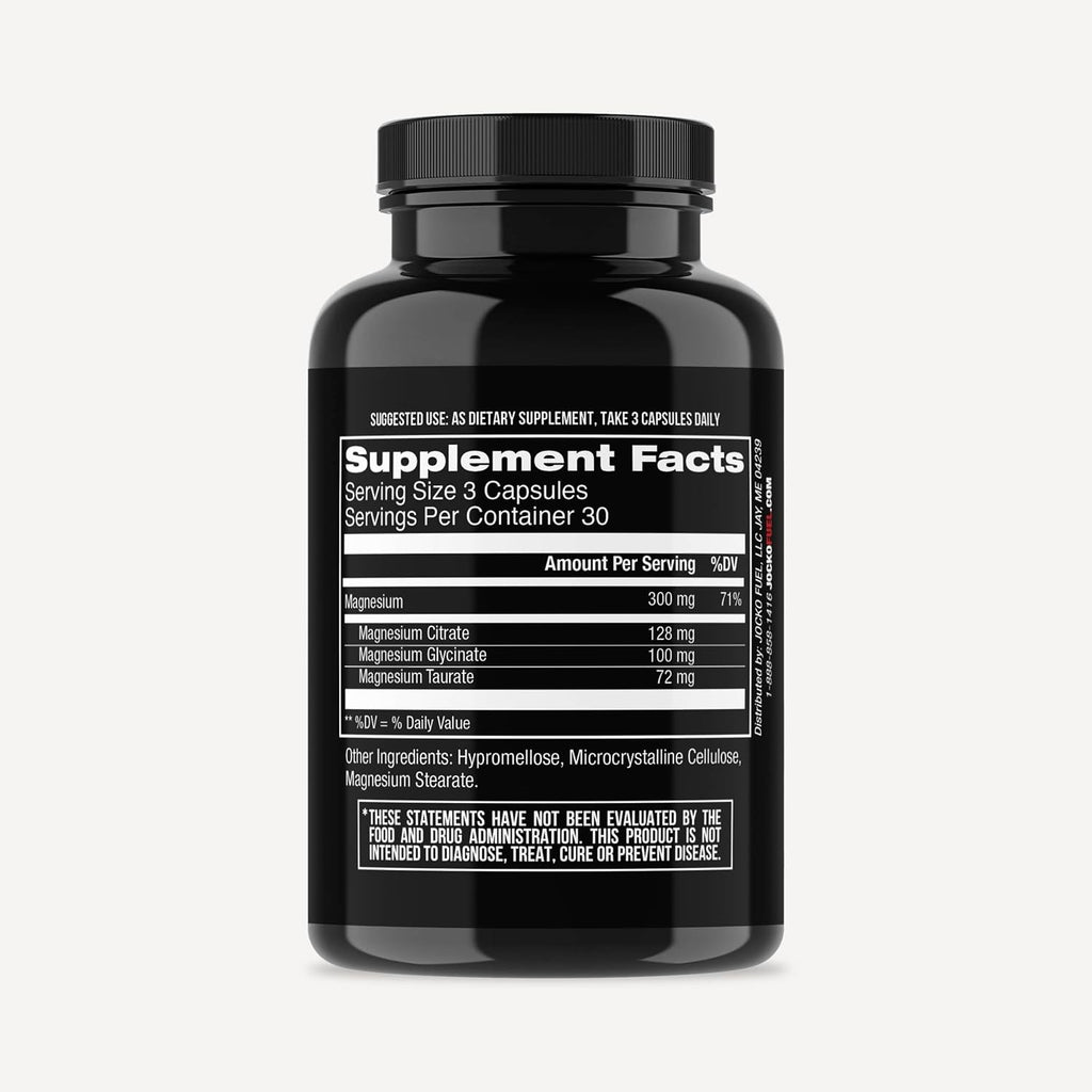 Jocko Fuel Magnesium Complex Supplement - Magnesium Glycinate, Citrate, & Taurate Capsules Dietary Supplement for Muscle Recovery & Relaxation, Heart, Nerve, Bone Support, & Sleep 30-Day Supply