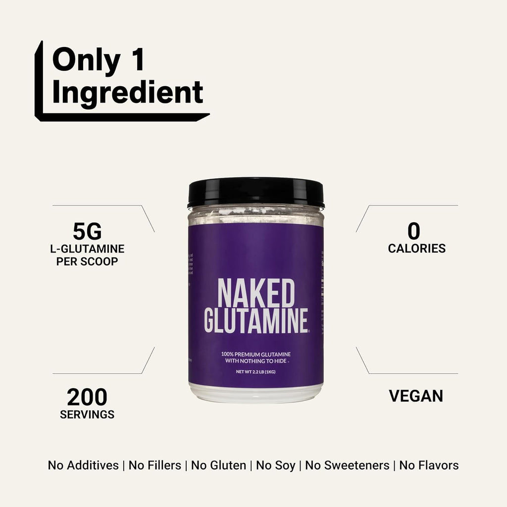 Pure L-Glutamine Made in the USA - 200 Servings - 1,000g, 2.2lb Bulk, Vegan, Non-GMO, Gluten and Soy Free. Minimize Muscle Breakdown & Improve Protein Synthesis. No Additives