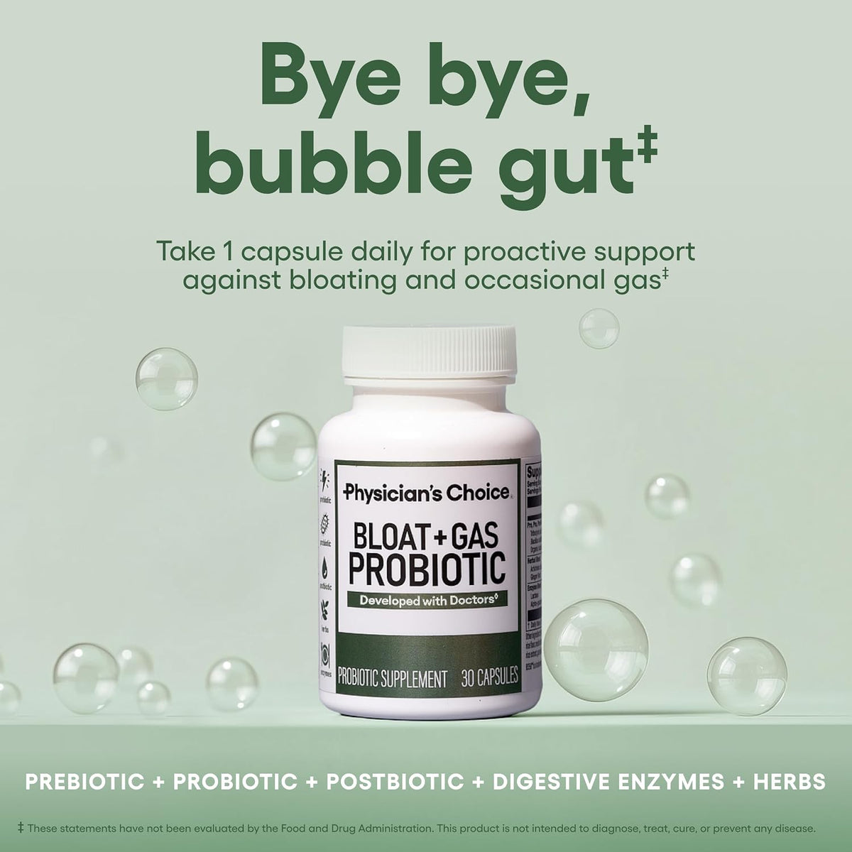 Physician's CHOICE Bloat Bundle: Bloat & Gas Probiotic 30ct + Digestive Enzymes 60ct