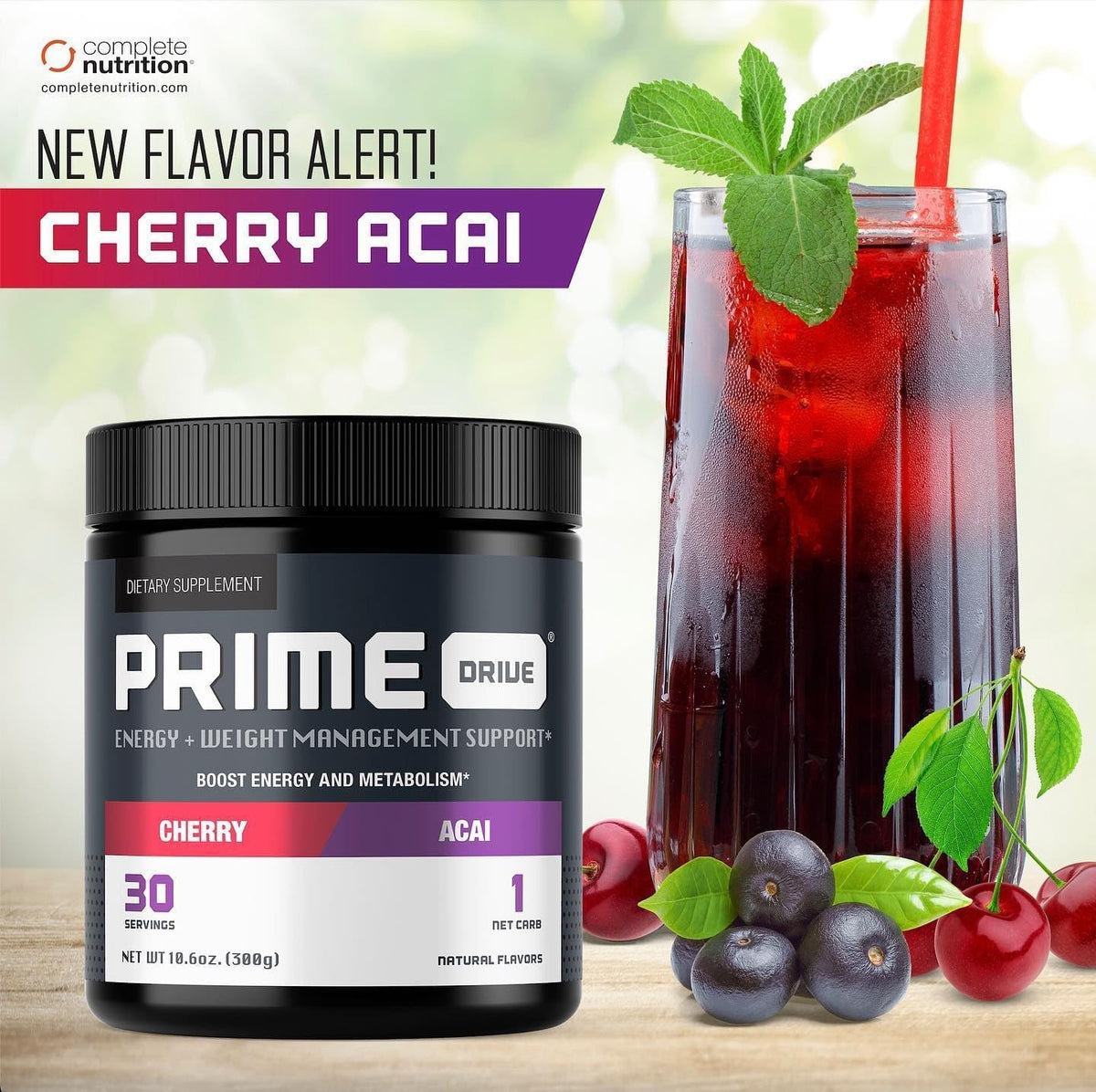 Prime Drive Energy Cherry Acai Pre Workout Energy Drink Powder, Provides Extreme Energy, Focus and Intensity, Boosts Metabolism (30 Servings)…
